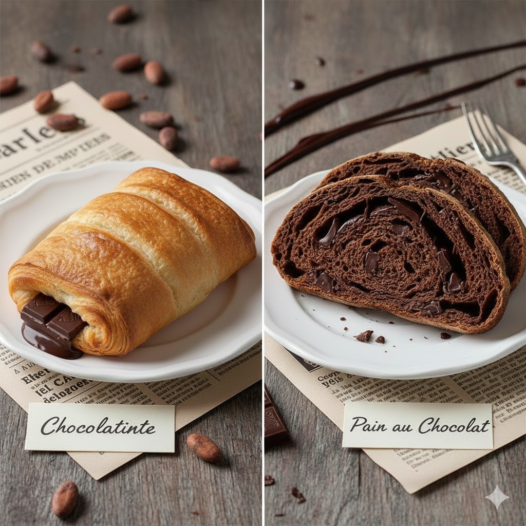 image d'une chocolatine qui gagne la bataille contre le pain au chocolat